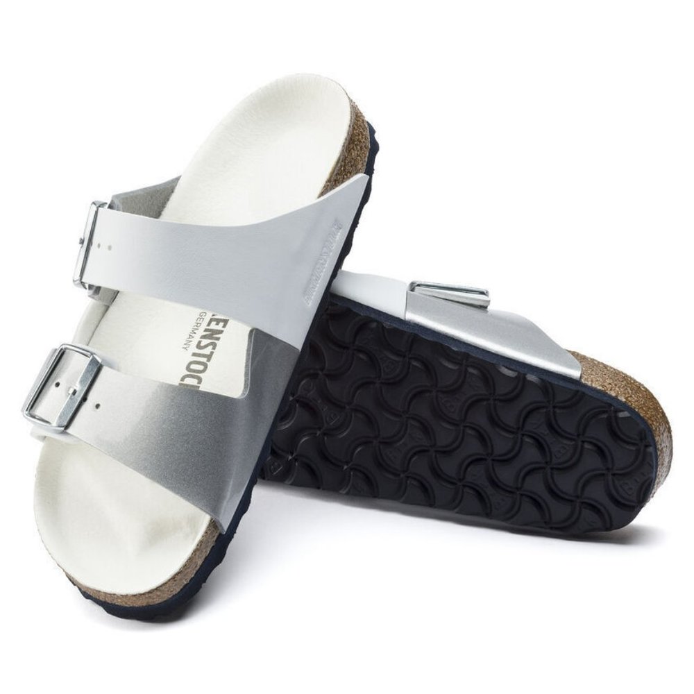Birkenstock Women's Arizona Split Birko Flor White Silver Sandals 1020927 New!!